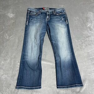 Y2K BKE Kate Capri Jeans Womens 30 Low Rise Dark Wash Blue Denim Faded Stretch